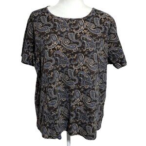 Jones New York Sport Woman Paisley Print Cotton Short Sleeve Top 2X Soft Cozy